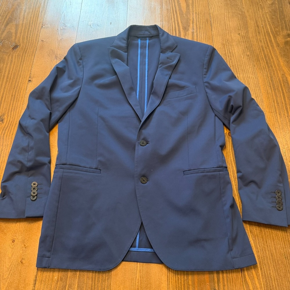 Twillory Sport Coat Mens 40 Performance Blazer Slim Fit Blue Circular Knit